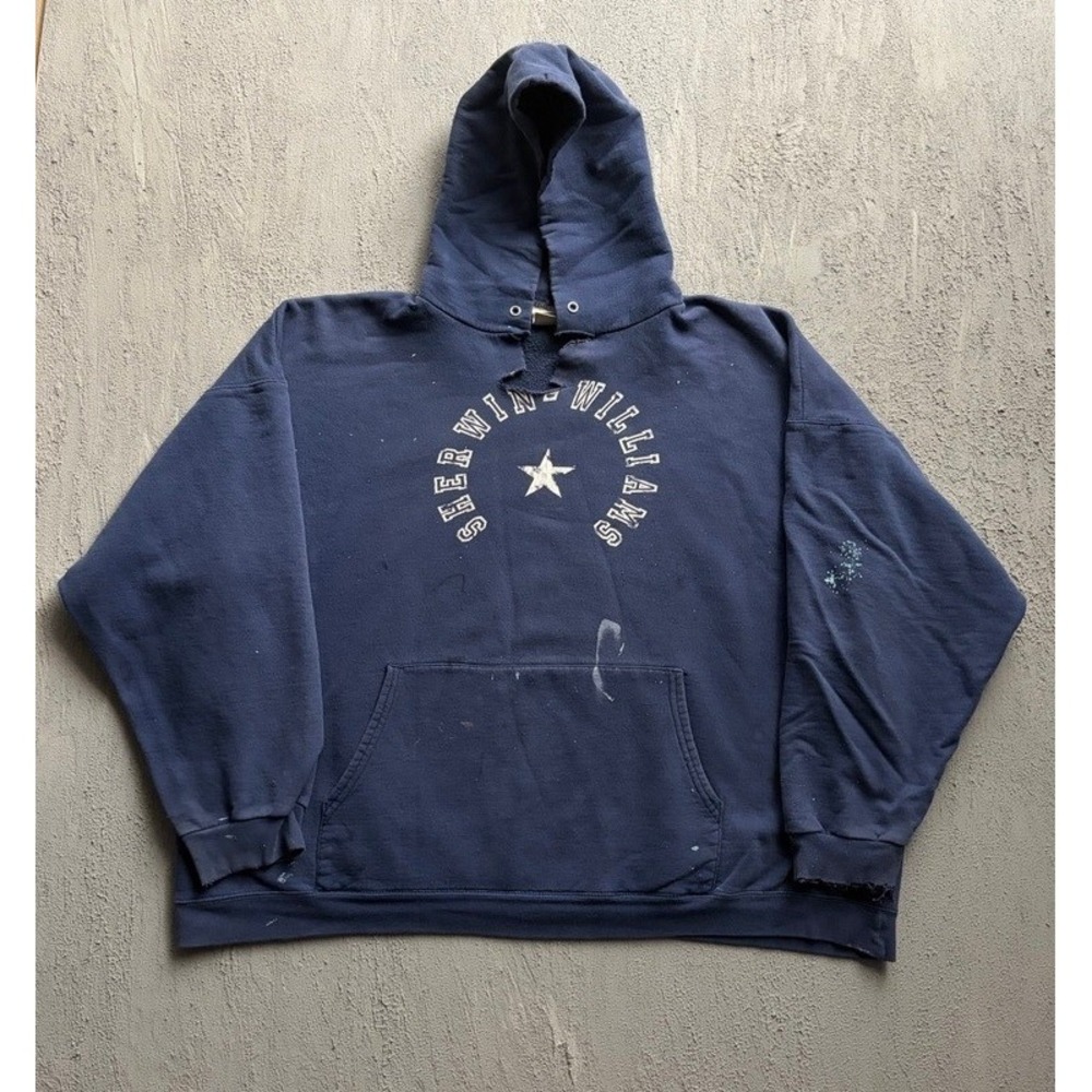 Vintage Sherwin Williams Hoodie XXL Blue 1990s Distressed Paint